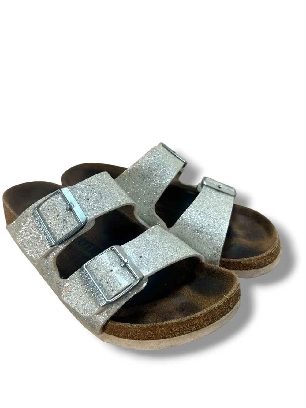 Birkenstock Arizona Silver Shiny Glitter Synthetic Upper Slide Sandals Size 37